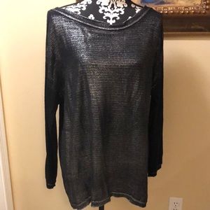 🍾Silver Metallic front, black back long-sleeved lightweight sweater ⭐️⭐️⭐️